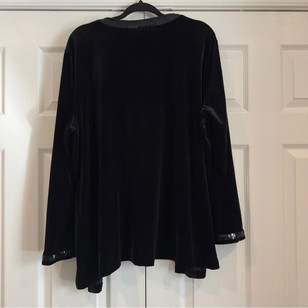Quacker Factory Velvet Velour 2 Piece Cardigan And Tank Set Black Women Size 1X
